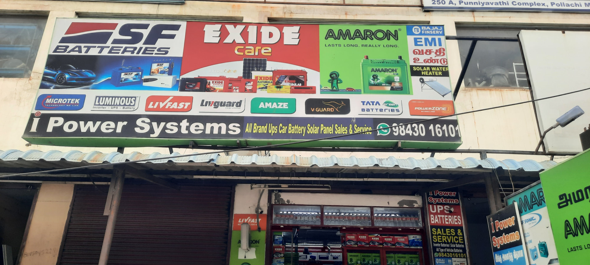 I Power Systems shop board listing all stocked brands